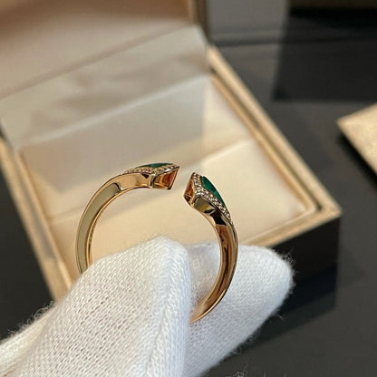 [Vintora]DREAM MALACHITE DIAMOND OPEN RING