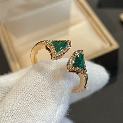 [Vintora]DREAM MALACHITE DIAMOND OPEN RING