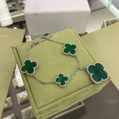 [Vintora]BRACELET CLOVER 5 MOTIFS ARGENT MALACHITE