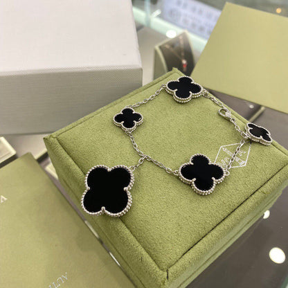 [Vintora]BRACELET CLOVER 5 MOTIFS ARGENT ONYX