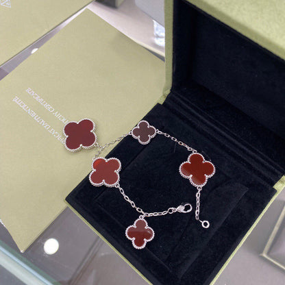 [Vintora]BRACELET CLOVER 5 MOTIFS ARGENT CORNALINE