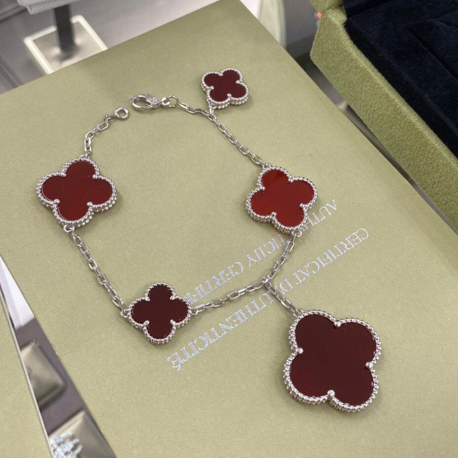 [Vintora]BRACELET CLOVER 5 MOTIFS ARGENT CORNALINE