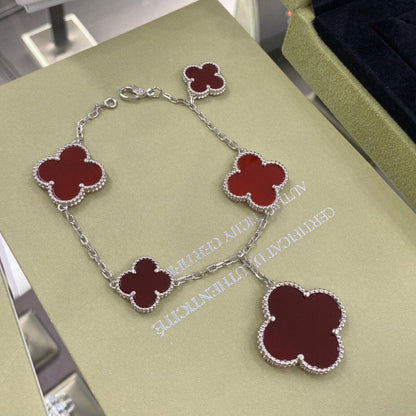 [Vintora]BRACELET CLOVER 5 MOTIFS ARGENT CORNALINE