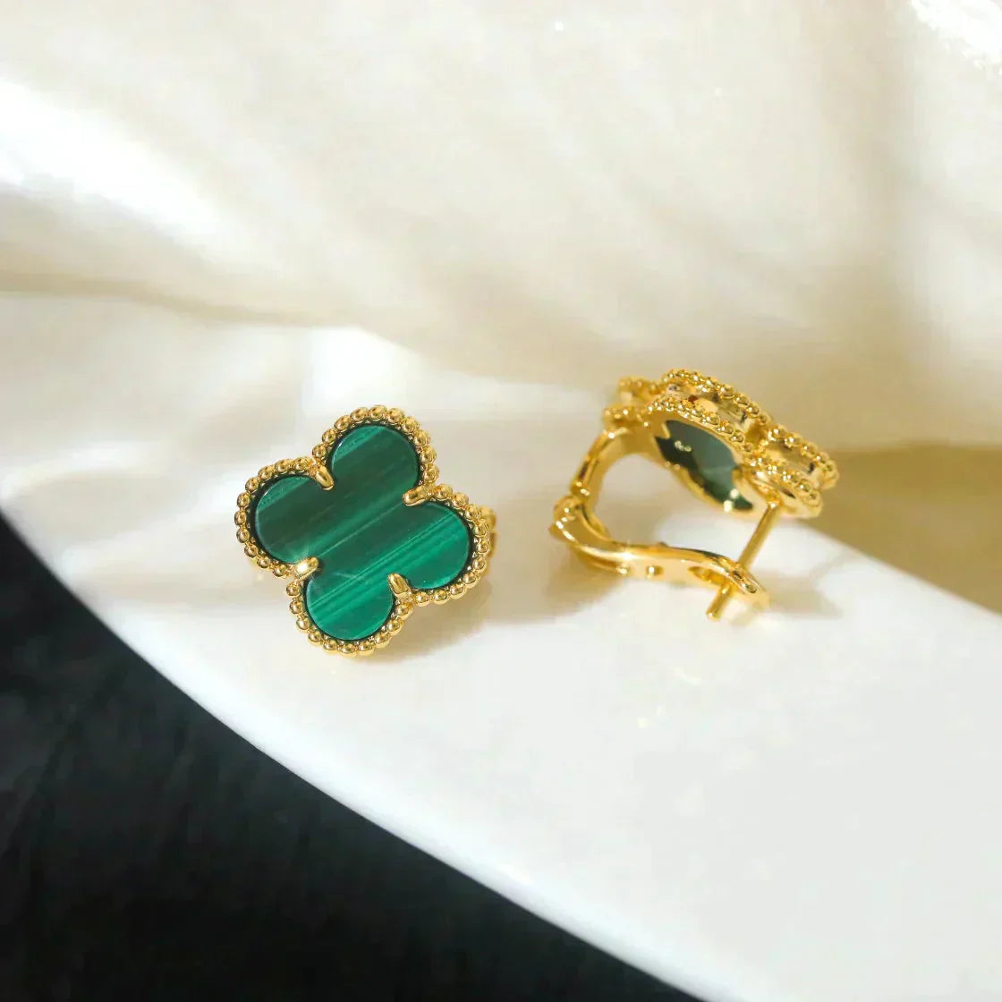 [Vintora]CLOVER MEDIUM 1 MOTIFS MALACHITE  EARRINGS