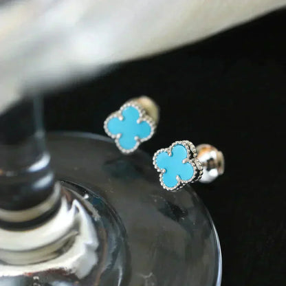[Vintora]CLOVER MINI 9.5MM ONYX STUD EARRINGS SILVER