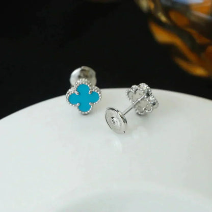 [Vintora]CLOVER MINI 9.5MM ONYX STUD EARRINGS SILVER