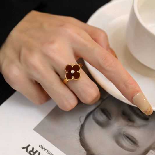 [Vintora]CLOVER CARNELIAN RING ROSE GOLD DIAMOND