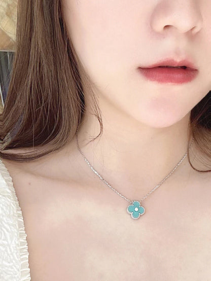 [Vintora]COLLIER TRÈFLE 1 DIAMANT BLEU CLAIR ARGENT