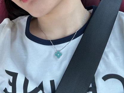 [Vintora]COLLIER TRÈFLE 1 DIAMANT BLEU CLAIR ARGENT