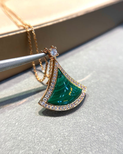 [Vintora]DREAM MALACHITE DIAMOND PAVED PINK GOLD NECKLACE