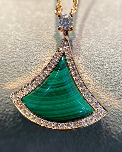 [Vintora]DREAM MALACHITE DIAMOND PAVED PINK GOLD NECKLACE