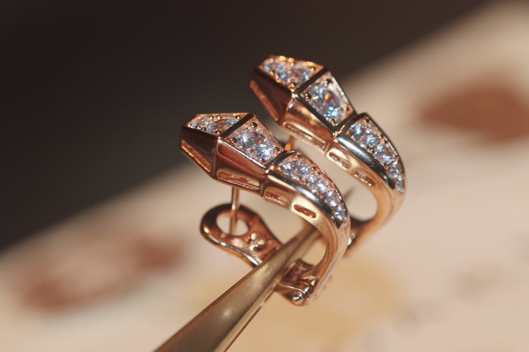 [Vintora]SERPENT PINK GOLD DIAMOND EARRINGS