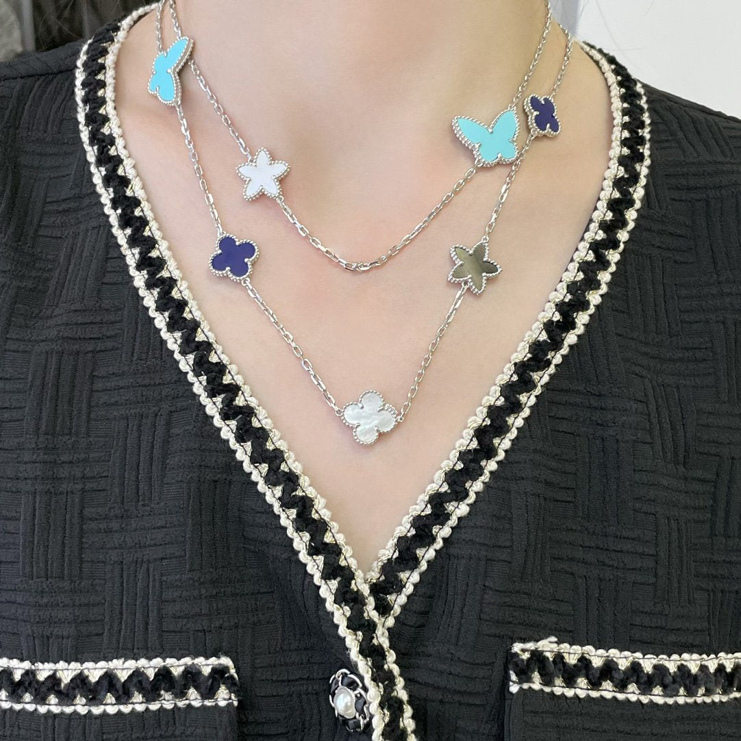 [Vintora]COLLIER TRÈFLE ARGENT 11 MOTIFS