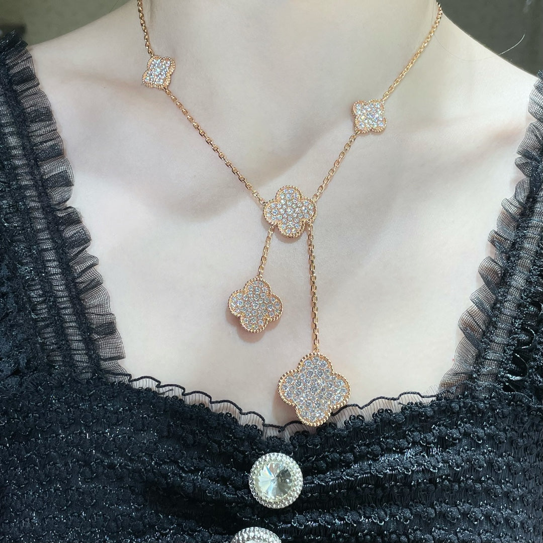 [Vintora]COLLIER TRÈFLE 6 MOTIFS PAVÉ DE DIAMANTS