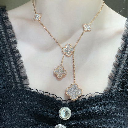[Vintora]COLLIER TRÈFLE 6 MOTIFS PAVÉ DE DIAMANTS