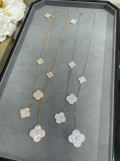 [Vintora]COLLIER TRÈFLE 6 MOTIFS PAVÉ DE DIAMANTS