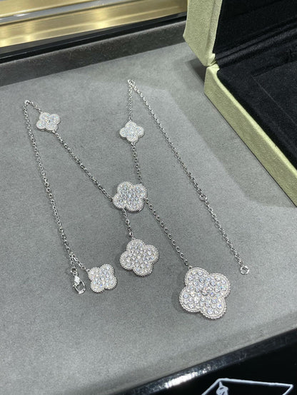 [Vintora]COLLIER TRÈFLE 6 MOTIFS PAVÉ DE DIAMANTS