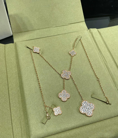 [Vintora]COLLIER TRÈFLE 6 MOTIFS PAVÉ DE DIAMANTS