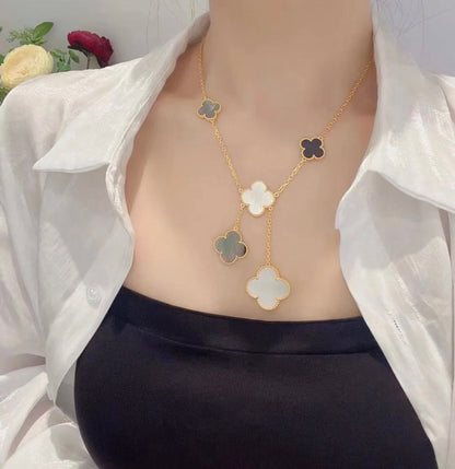 COLLIER ONYX OR 6 MOTIFS TRÈFLE [Vintora]