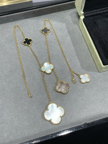 COLLIER ONYX OR 6 MOTIFS TRÈFLE [Vintora]