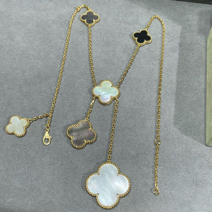 COLLIER ONYX OR 6 MOTIFS TRÈFLE [Vintora]