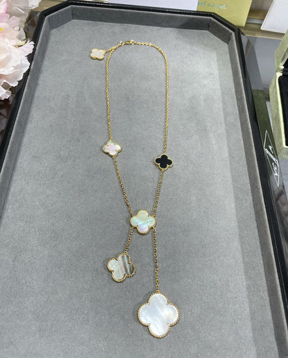 COLLIER ONYX OR 6 MOTIFS TRÈFLE [Vintora]