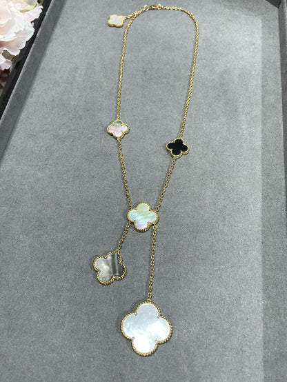 COLLIER ONYX OR 6 MOTIFS TRÈFLE [Vintora]