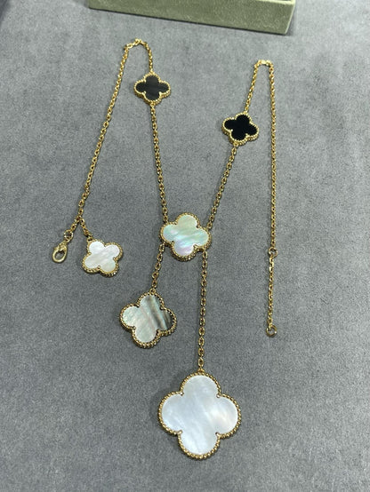 COLLIER ONYX OR 6 MOTIFS TRÈFLE [Vintora]