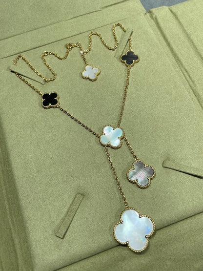 COLLIER ONYX OR 6 MOTIFS TRÈFLE [Vintora]