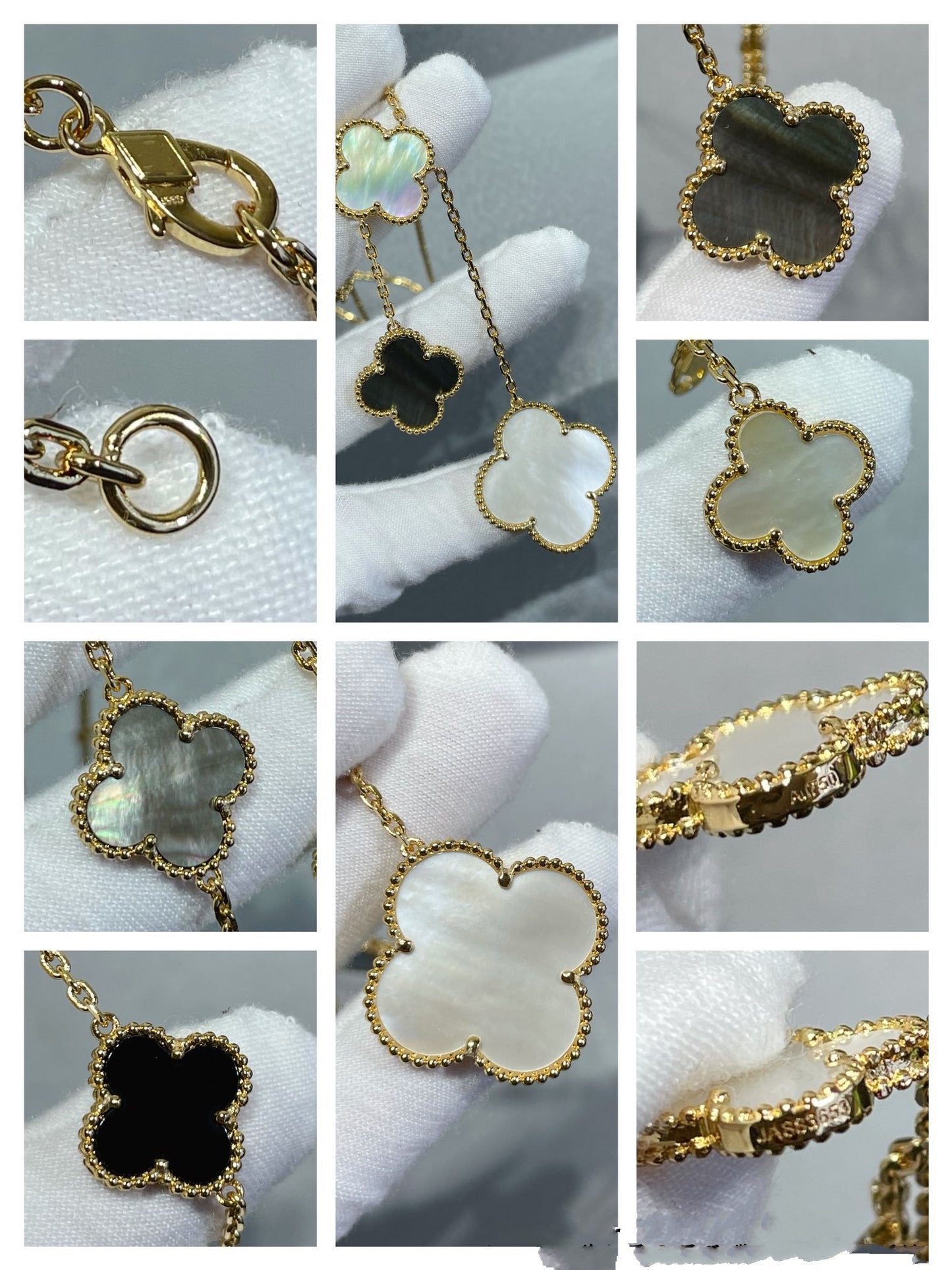 COLLIER ONYX OR 6 MOTIFS TRÈFLE [Vintora]