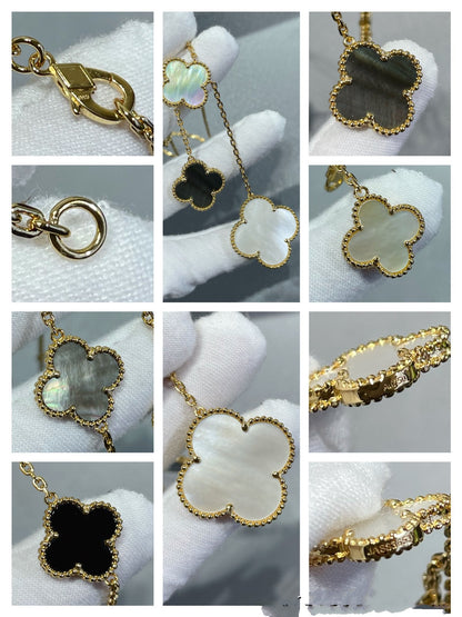 COLLIER ONYX OR 6 MOTIFS TRÈFLE [Vintora]