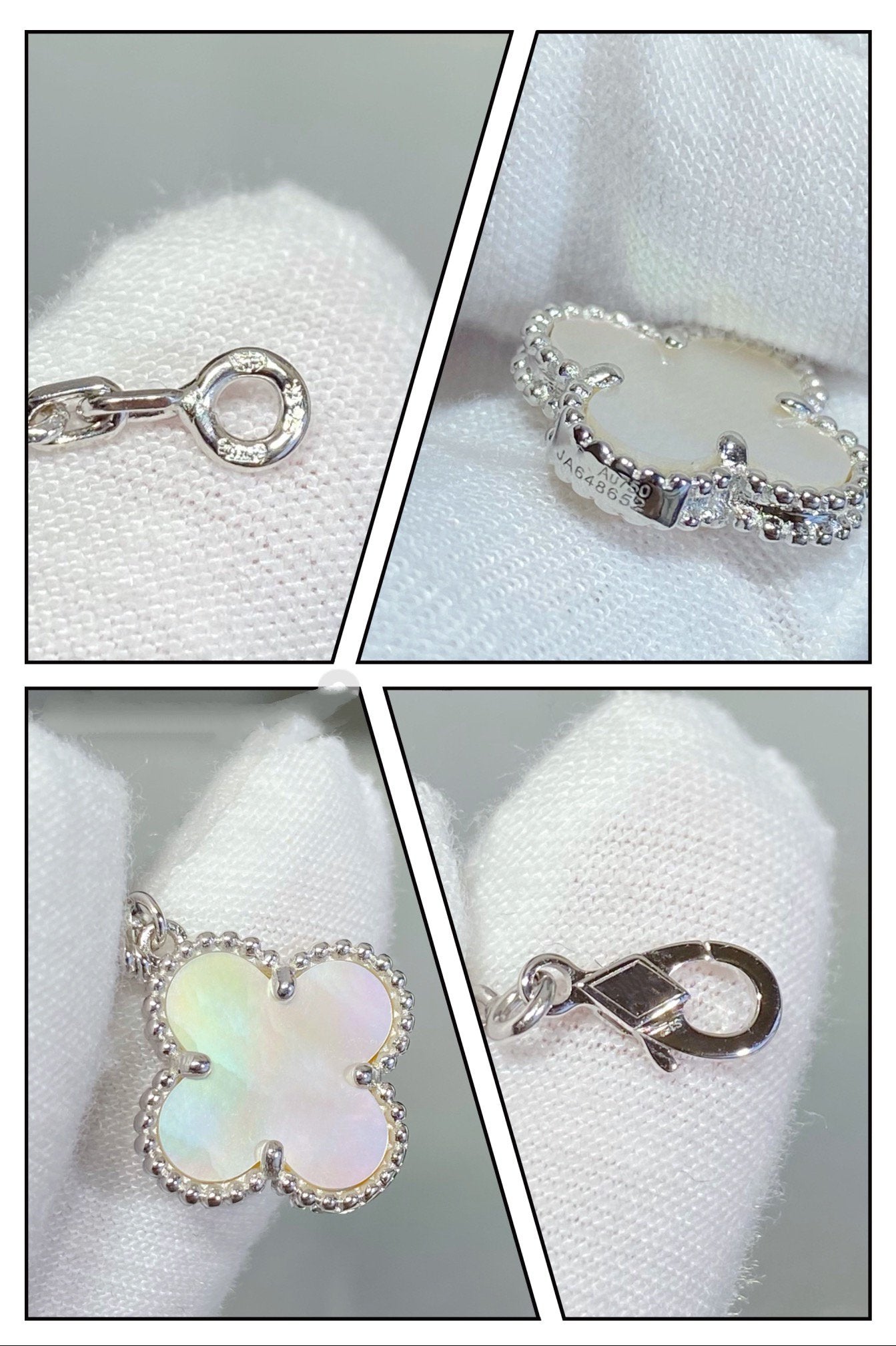 [Vintora]BRACELET CLOVER 5 MOTIFS NACRE BLANCHE ARGENT