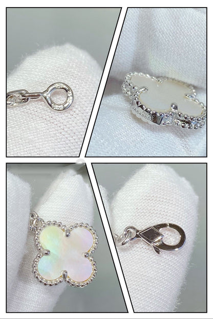 [Vintora]BRACELET CLOVER 5 MOTIFS NACRE BLANCHE ARGENT
