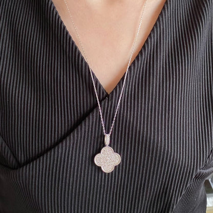 [Vintora]COLLIER LONG PENDENTIF CLOVER 25 MM GRAND PAVÉ DE DIAMANTS