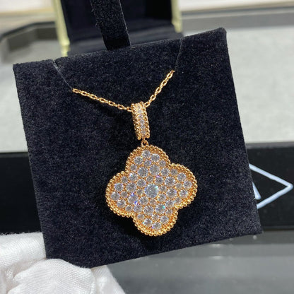 [Vintora]COLLIER LONG PENDENTIF CLOVER 25 MM GRAND PAVÉ DE DIAMANTS