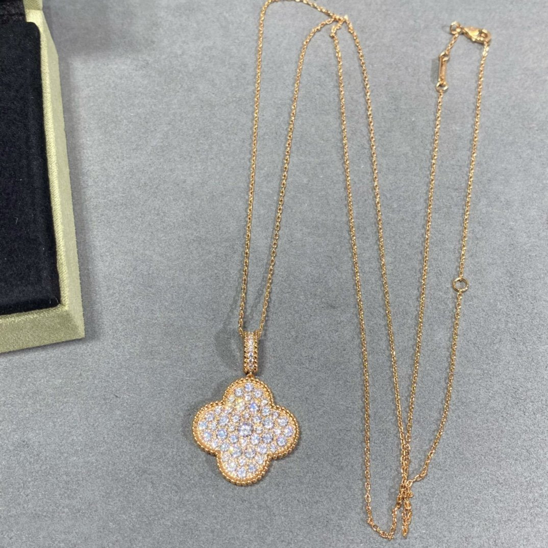 [Vintora]COLLIER LONG PENDENTIF CLOVER 25 MM GRAND PAVÉ DE DIAMANTS