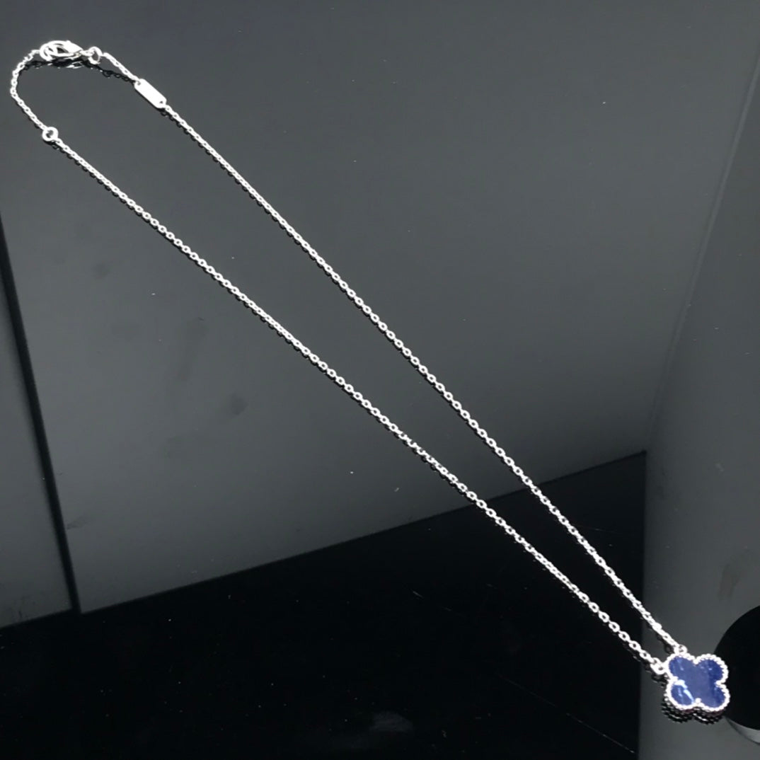[Vintora]COLLIER LONG TRÈFLE EN PIETERSITE ET ARGENT