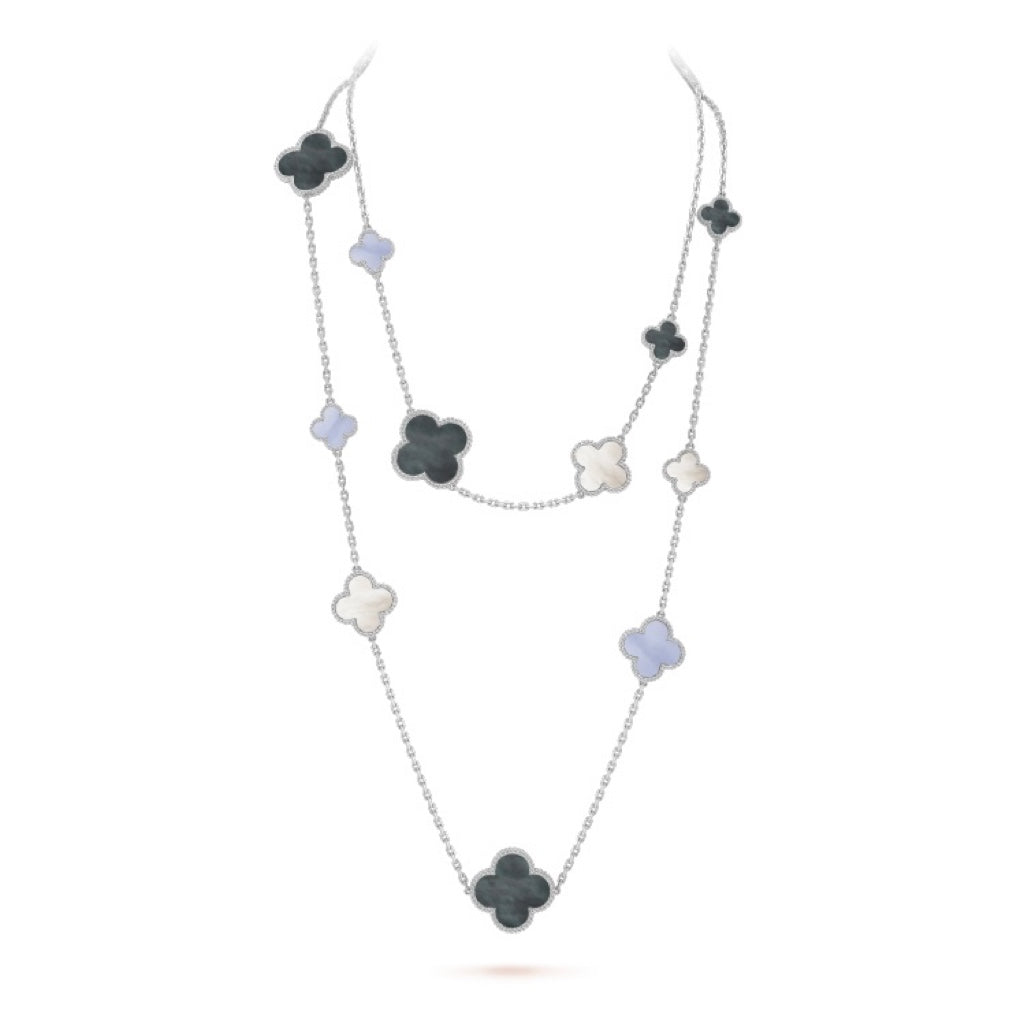 [Vintora]COLLIER EN ARGENT CHALCEDOINE ET NACRE A MOTIFS CLOVER 16