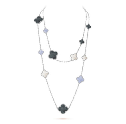 [Vintora]COLLIER EN ARGENT CHALCEDOINE ET NACRE A MOTIFS CLOVER 16