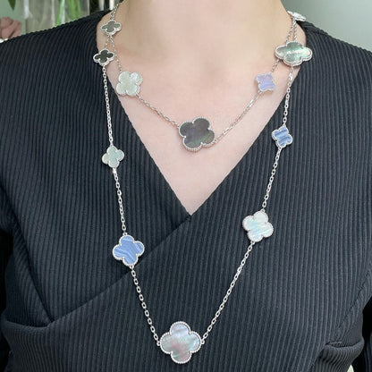 [Vintora]COLLIER EN ARGENT CHALCEDOINE ET NACRE A MOTIFS CLOVER 16