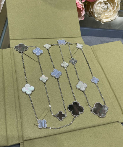 [Vintora]COLLIER EN ARGENT CHALCEDOINE ET NACRE A MOTIFS CLOVER 16
