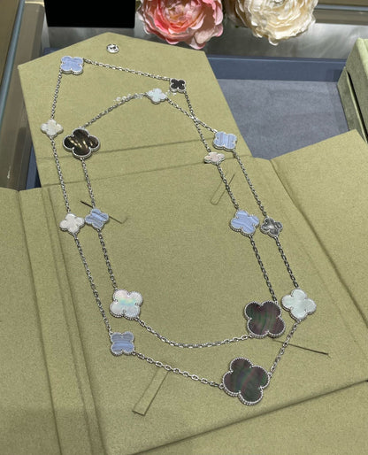 [Vintora]COLLIER EN ARGENT CHALCEDOINE ET NACRE A MOTIFS CLOVER 16