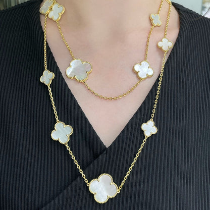[Vintora]COLLIER OR CLOVER 16 MOTIF NACRE BLANCHE
