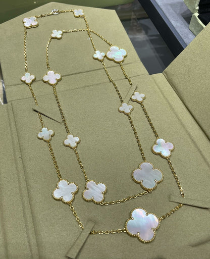 [Vintora]COLLIER OR CLOVER 16 MOTIF NACRE BLANCHE