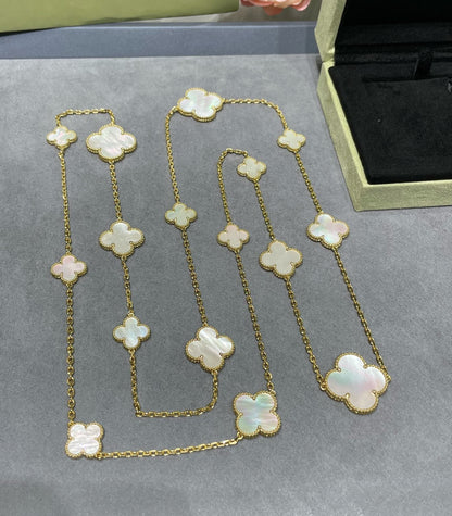 [Vintora]COLLIER OR CLOVER 16 MOTIF NACRE BLANCHE