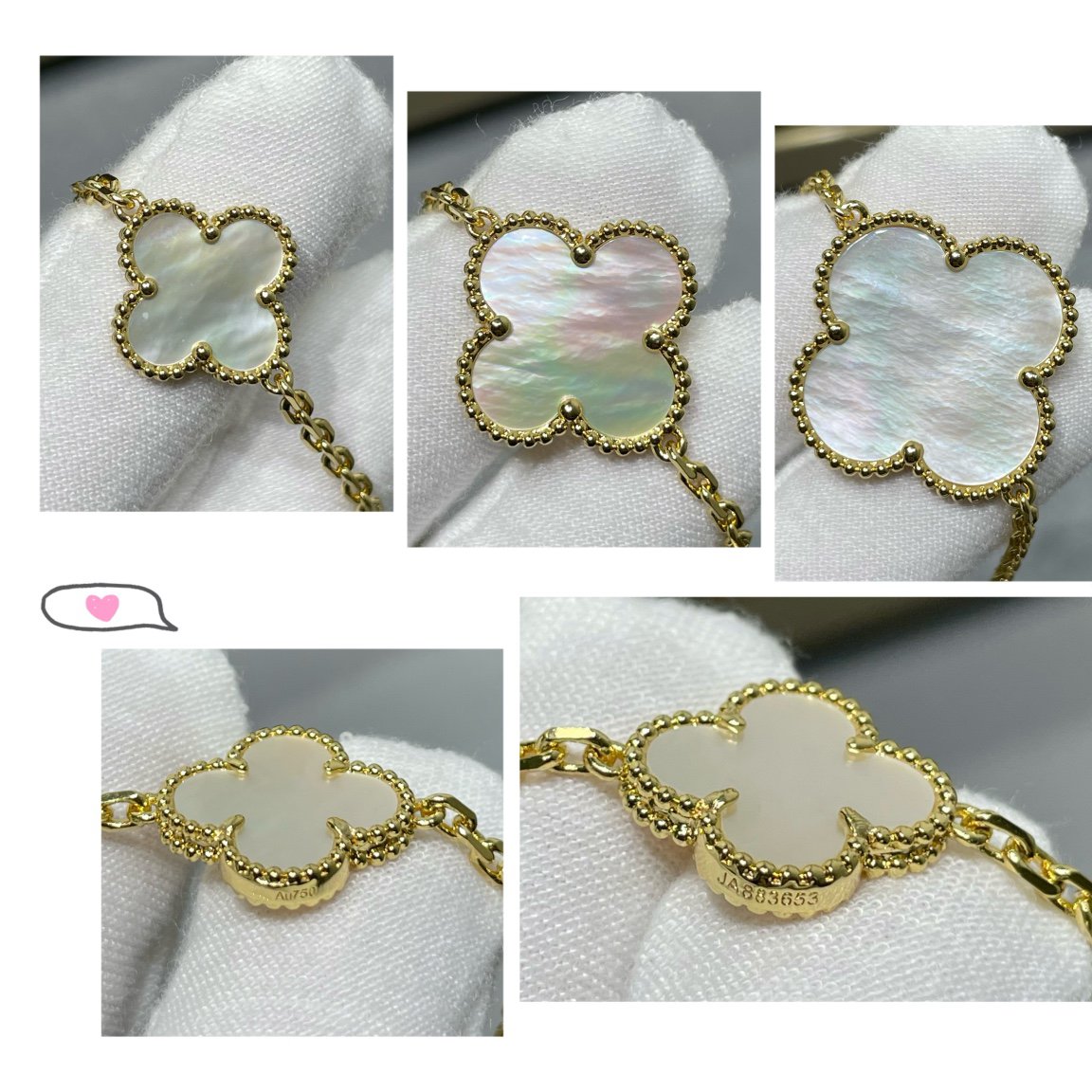 [Vintora]COLLIER OR CLOVER 16 MOTIF NACRE BLANCHE