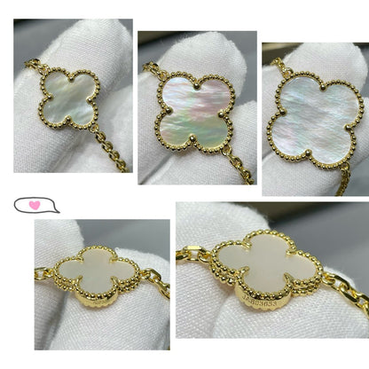 [Vintora]COLLIER OR CLOVER 16 MOTIF NACRE BLANCHE