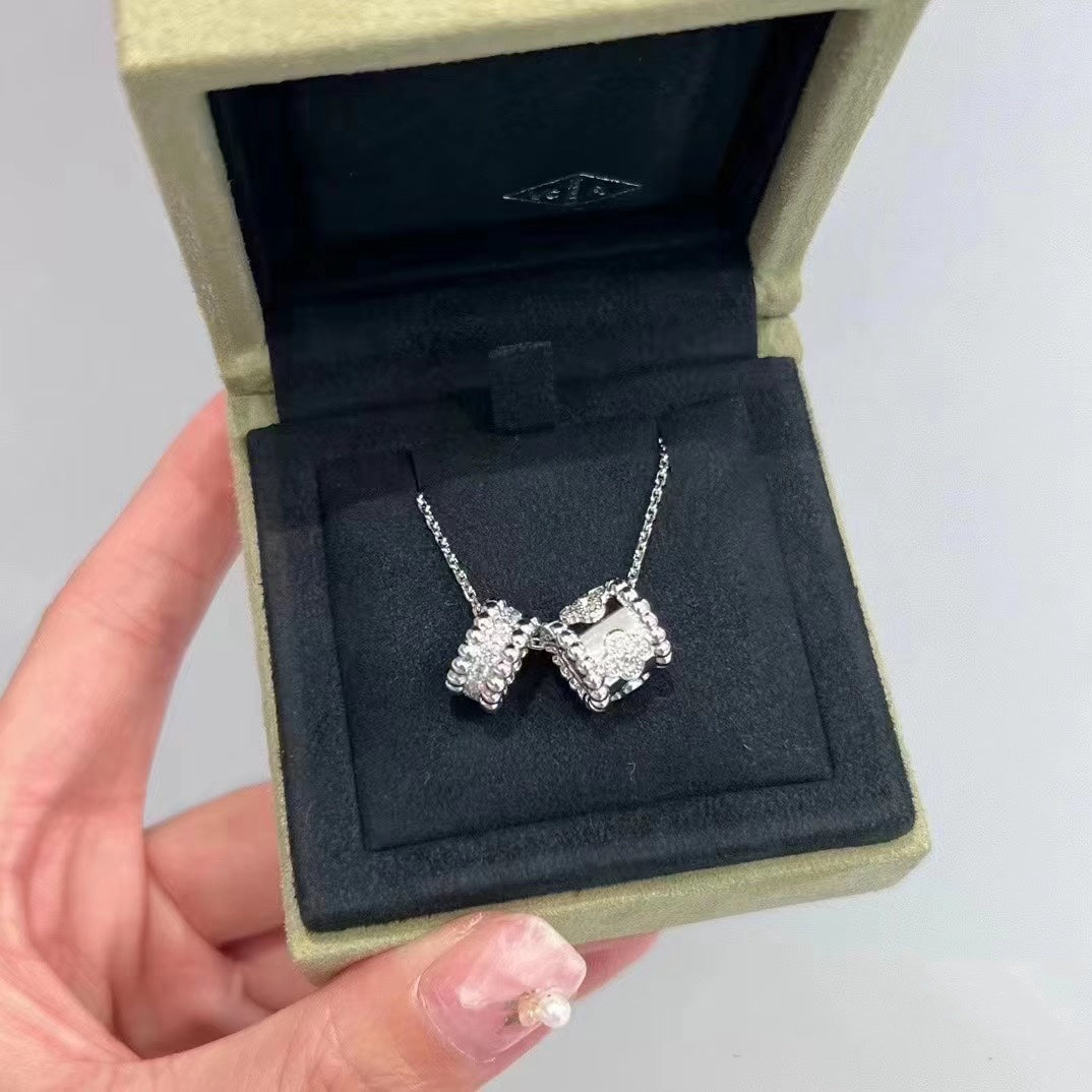 [Vintora]COLLIER DOUBLE PENDENTIF PERLEE EN ARGENT ET DIAMANT