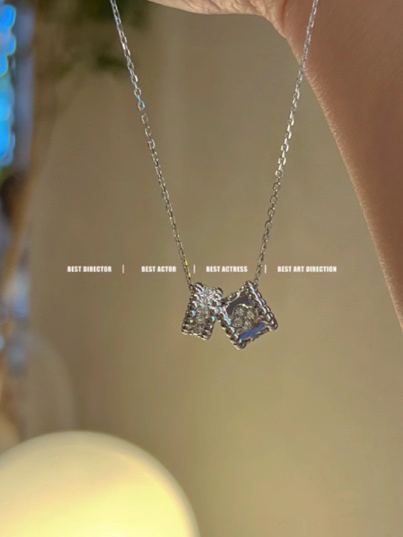 [Vintora]COLLIER DOUBLE PENDENTIF PERLEE EN ARGENT ET DIAMANT
