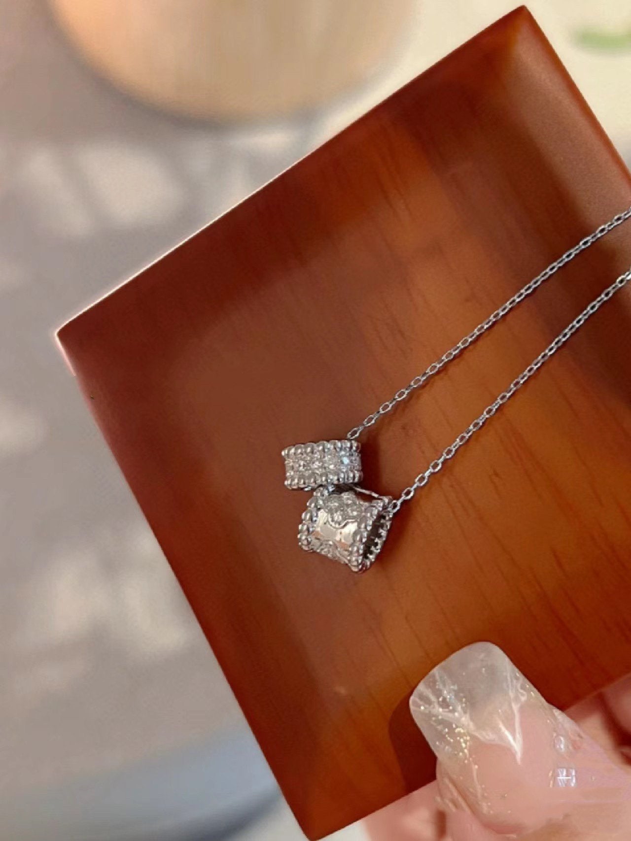 [Vintora]COLLIER DOUBLE PENDENTIF PERLEE EN ARGENT ET DIAMANT